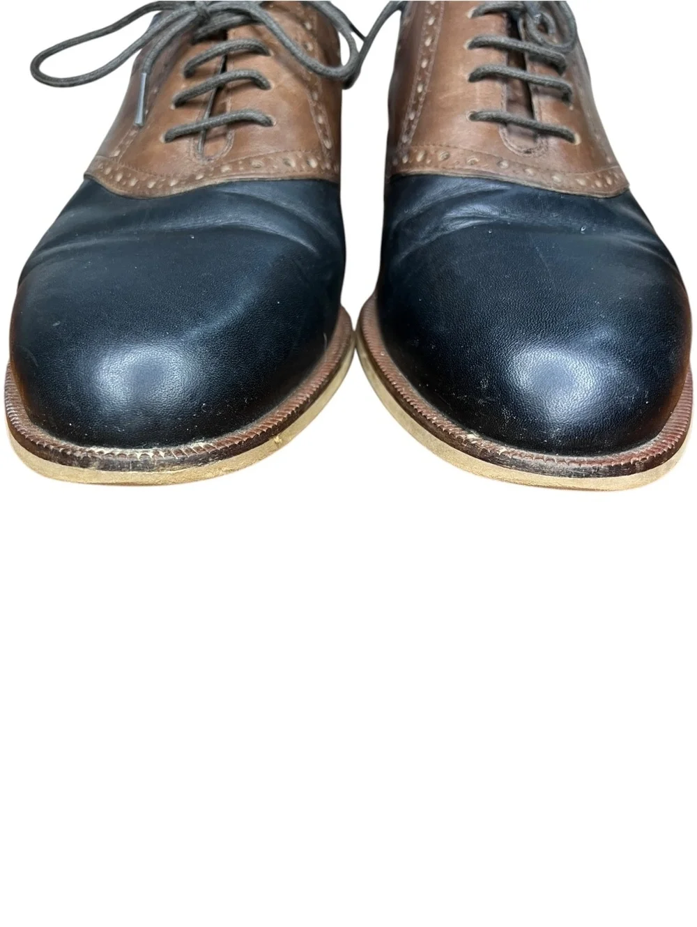 Cole Haan Mens 8.5 M Two Tone Saddle Shoes Brown Black Leather Oxford Brogue